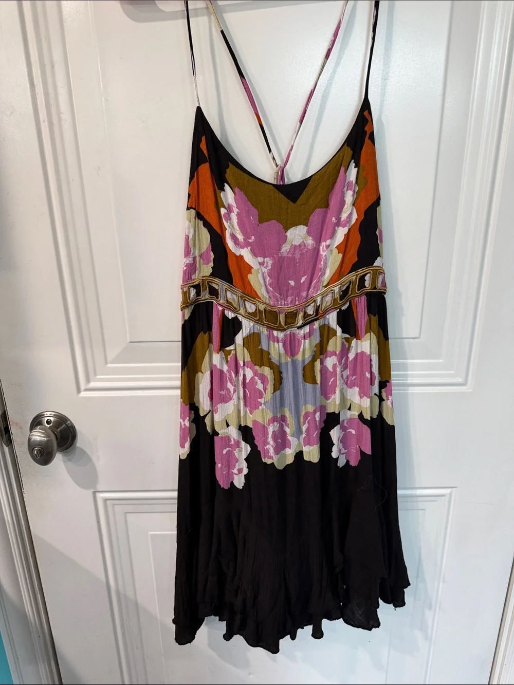 Free People Black Mini Dress with Pink Floral Print - Picture 1 of 5